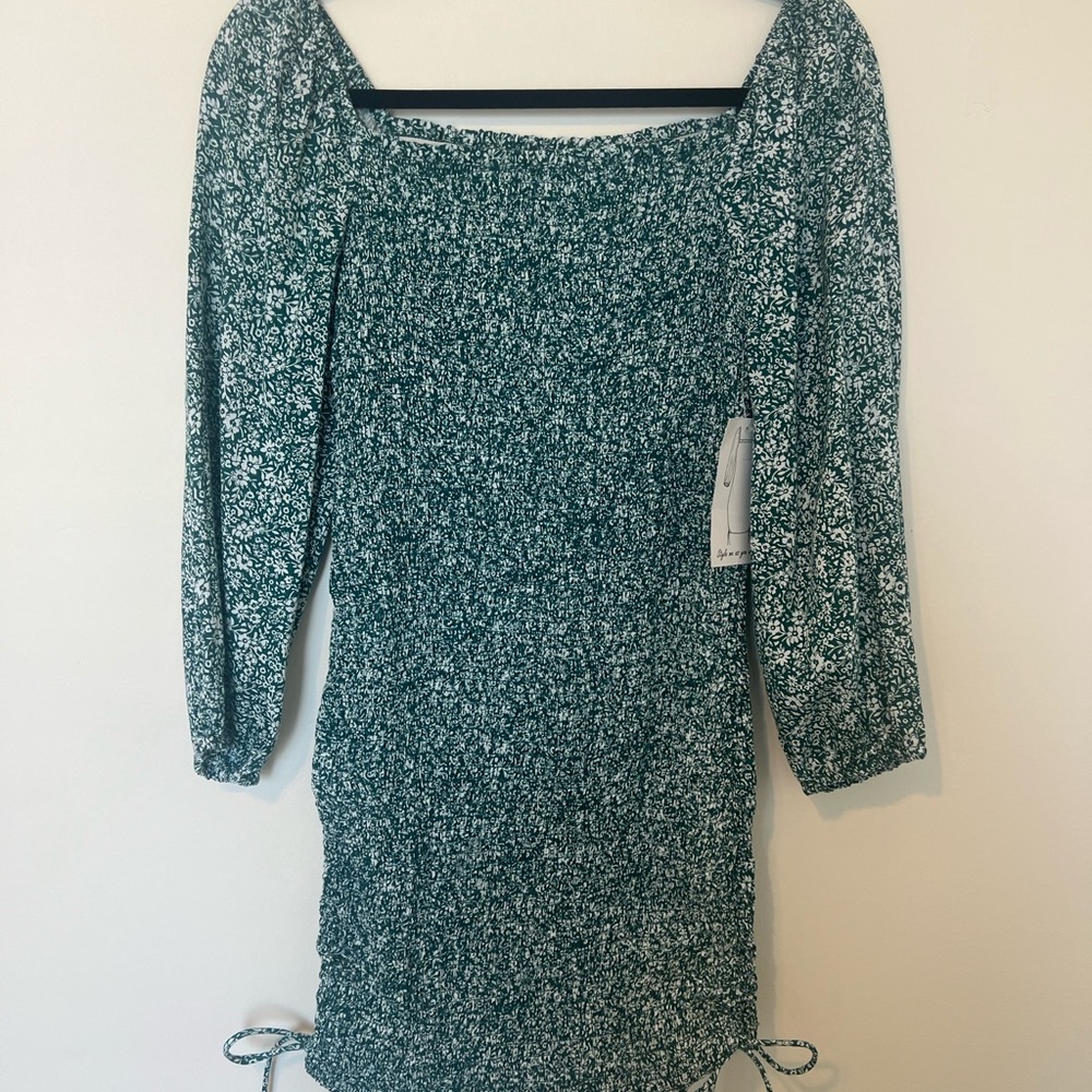 Jessica Simpson Teal Floral Dress with Bishop Sleeves